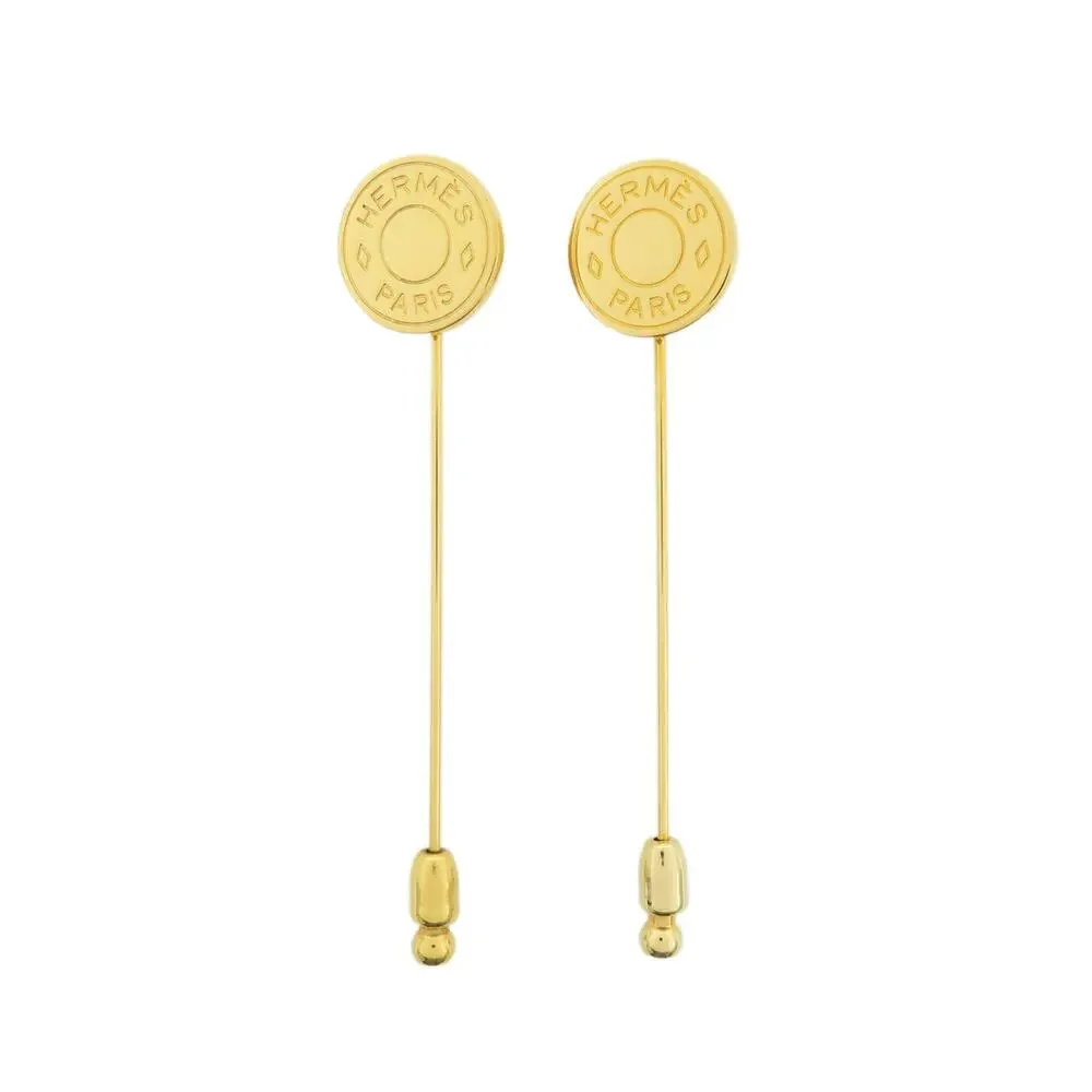 7072 - Hermes Set Of 2 Sellier Metal Pin Brooch Gold